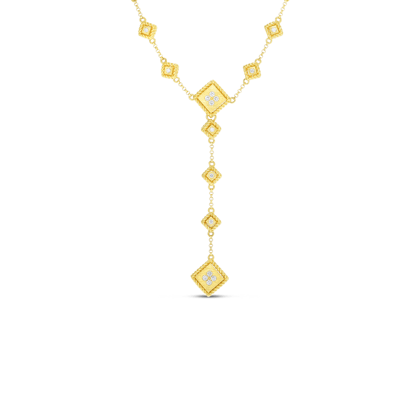 Yellow Gold Palazzo Ducale Satin 'Y' Necklace with Diamond Accents
