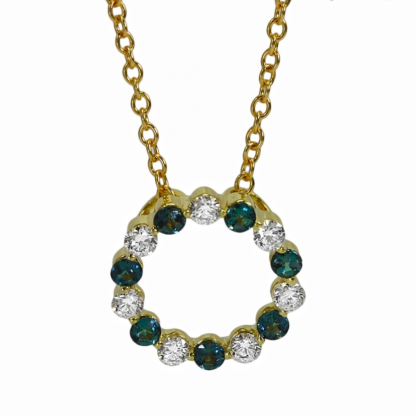 18k Yellow Gold Alexandrite Open Circle Diamond Necklace