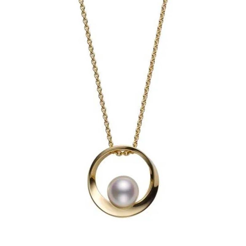 18k Yellow Gold Akoya Pearl Open Circle Necklace
