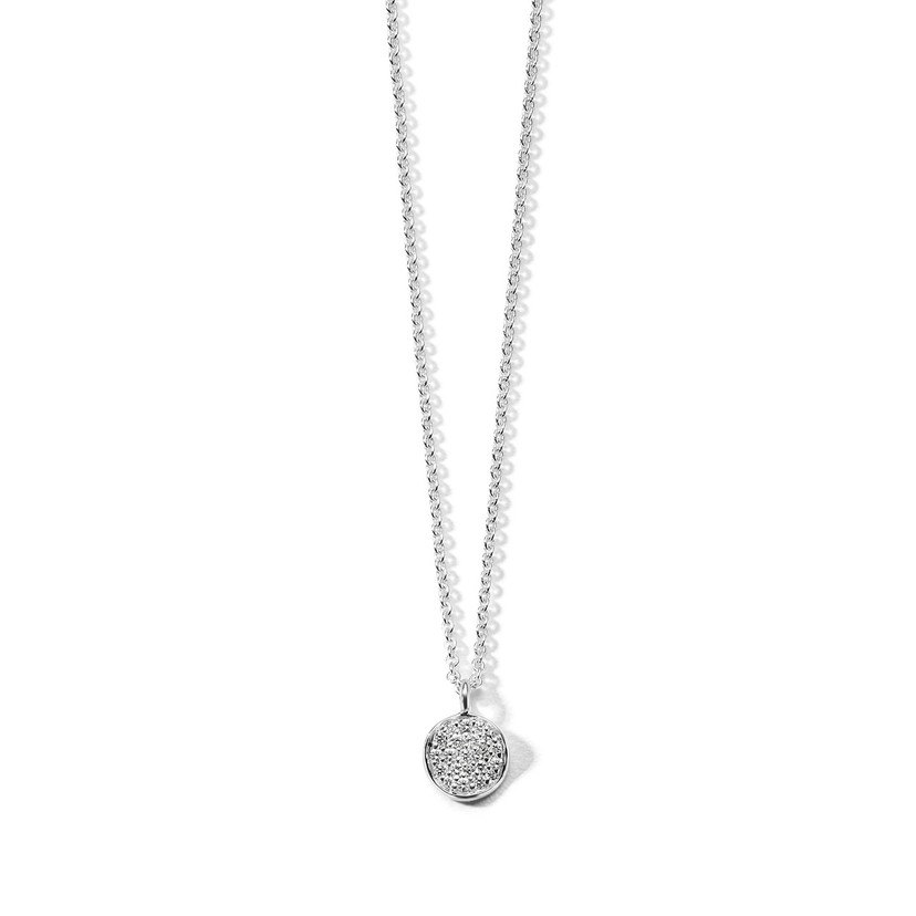 Mini Flower Pendant Necklace in Sterling Silver with Diamonds