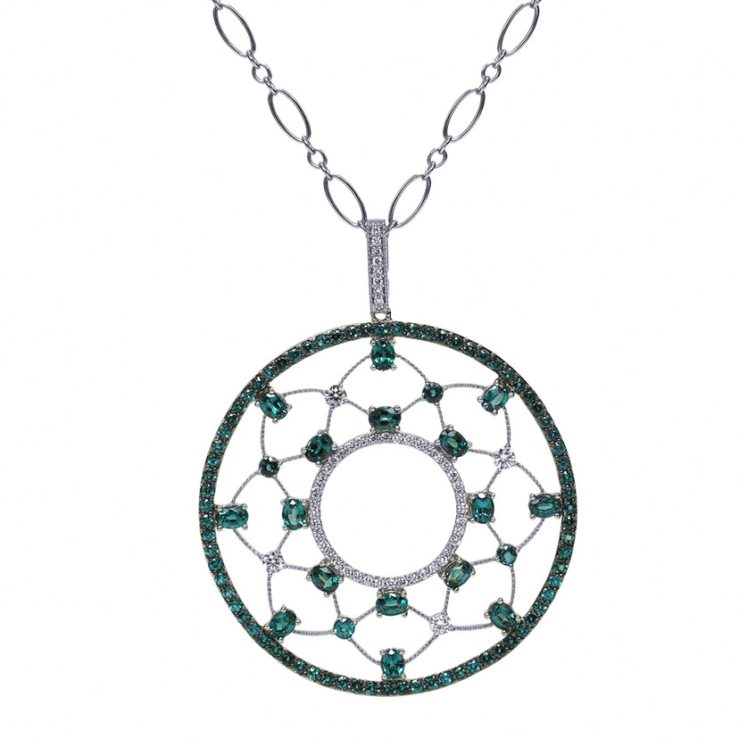 18k White Gold Alexandrite Open Circle Diamond Necklace