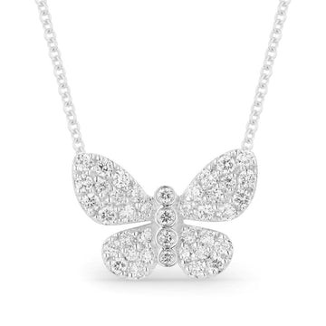 14k White Gold Small Pave Diamond Butterfly Necklace